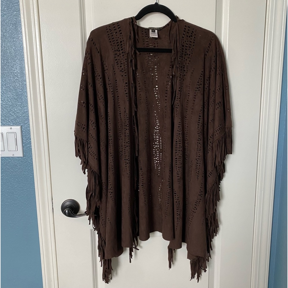 Brown Fringe Open Front Women's Top